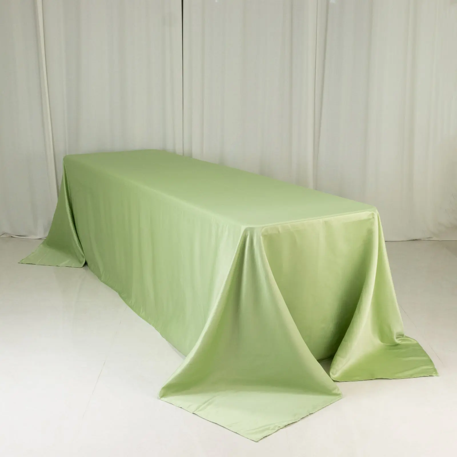 Lamour Satin Rectangle Tablecloth - 90"x156" Sage Green, Smooth Texture, Seamless Edge, Soft Sheen Table Covering for Wedding, Happy Birthday, Machine Washable Backdrop (Low-Heat Tumble Dry)