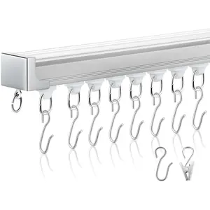 Ceiling Curtain Track Set White 9.8ft-13.2ft Heavy Duty Ceiling Mount Adjustable Length Curtain Rails with Clips Hooks End Hook for Room Divider