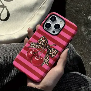 Creative New Two-In-One Protective Case, Durable Dual Layer Design, Cherry Bow Leopard Print, Shockproof for iPhone 17-7, Holiday Gift