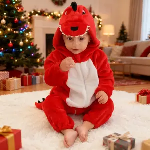 Toddler Dinosaur Cosplay Onesie, Polyester Zip-Up Hooded Romper for 12-18 Months/18-24m(100) Boys & Girls - Fall Winter Halloween Christmas Animal Costume Pajamas