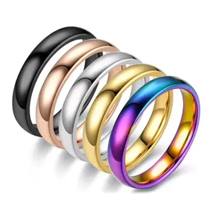 4MM Silver Gold Plated Stainless Steel Men Women Wedding Ring Band  R15 Stackable Rings Stacking Rings