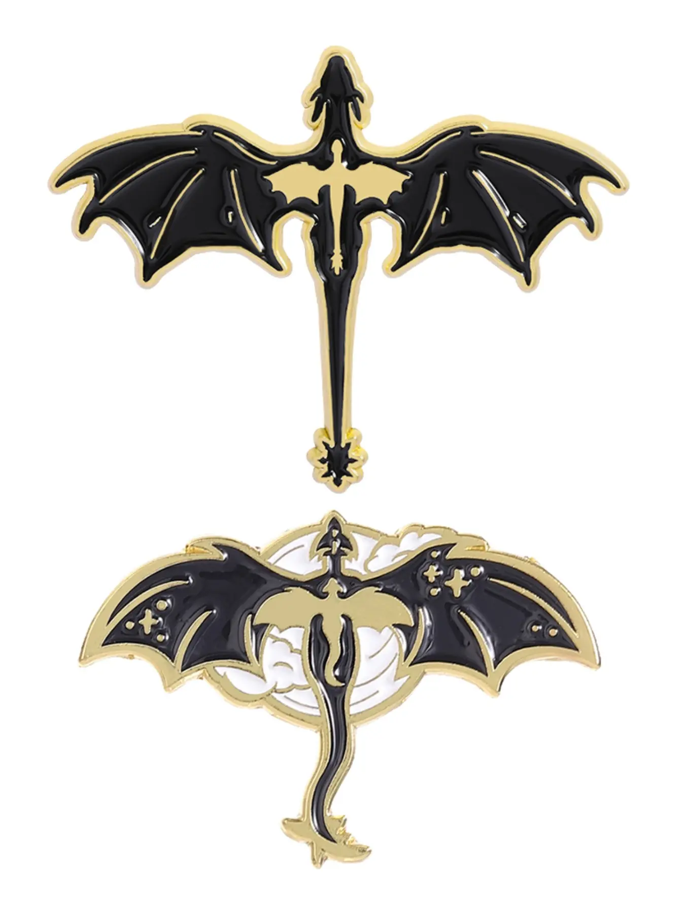 2pcs/set Fantasy Novel Fourth Wing Enamel Pins Bat Pins Cartoon Anime Black Dragon Book Lover Bookish Alloy Brooches Lapel Backpack Badge Fashion Jewelry Accessories Gifts for Friends