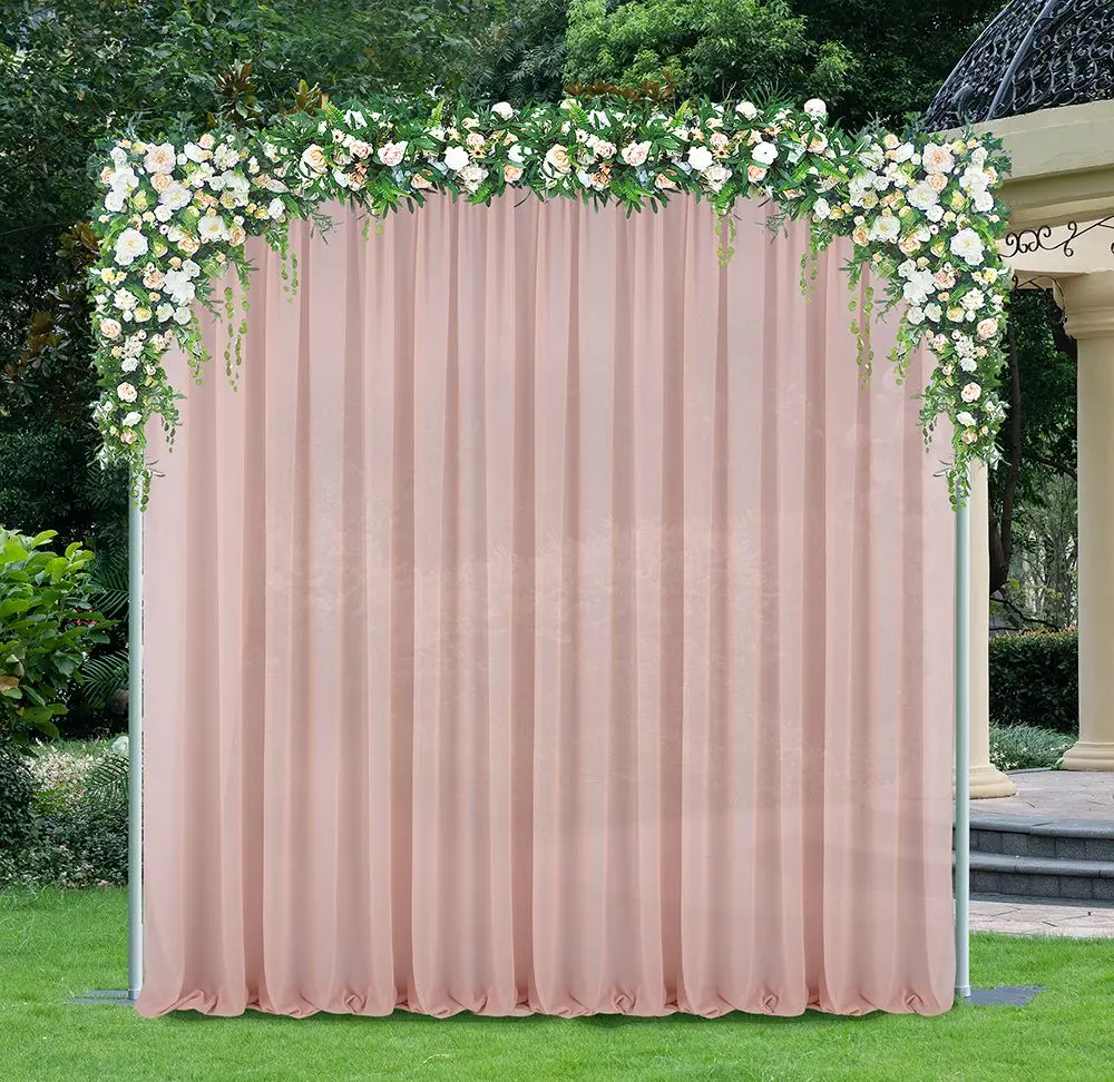 12 ft x 57" Chiffon Event Backdrop Curtain Drape Panel - Blush Pink/Rose Gold (1pc)