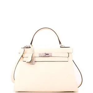 Pre-owned HERMÈS Leather Top Handle Bags Hermes Kelly Handbag Light Clemence with Palladium Hardware 28 by Rebag