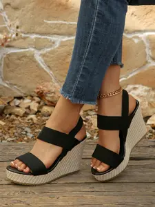 Women's Summer New Woven Wedge Sandals Anti-Slip Thick Sole Multi-Band Casual Beach Vacation Comfortable Footwear