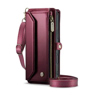 Multifunctional Leather Wallet with Zipper and Lanyard, Anti-Drop Phone Case Cover Casing for iPhone 17 Pro Max 17 17 Pro 16 Pro Max 15 14 13 12 11