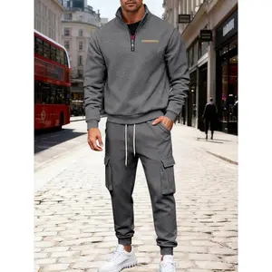 Men's Heavyweight Fleece Lined Workwear Set, Loose Fit Commuter Sweatshirt & Pants, Casual Winter, Comfortable & Warm Clothing
