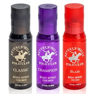 Beverly Hills Polo Club | 3PC Body Spray Collection for Men – Champion, Classic & Blaze – 3 x 3fl.oz / 89ml Each – Bold Masculine Fragrances, Long-Lasting All-Day Freshness | Ideal for Everyday Wear, Gym, Travel, or Special Occasions