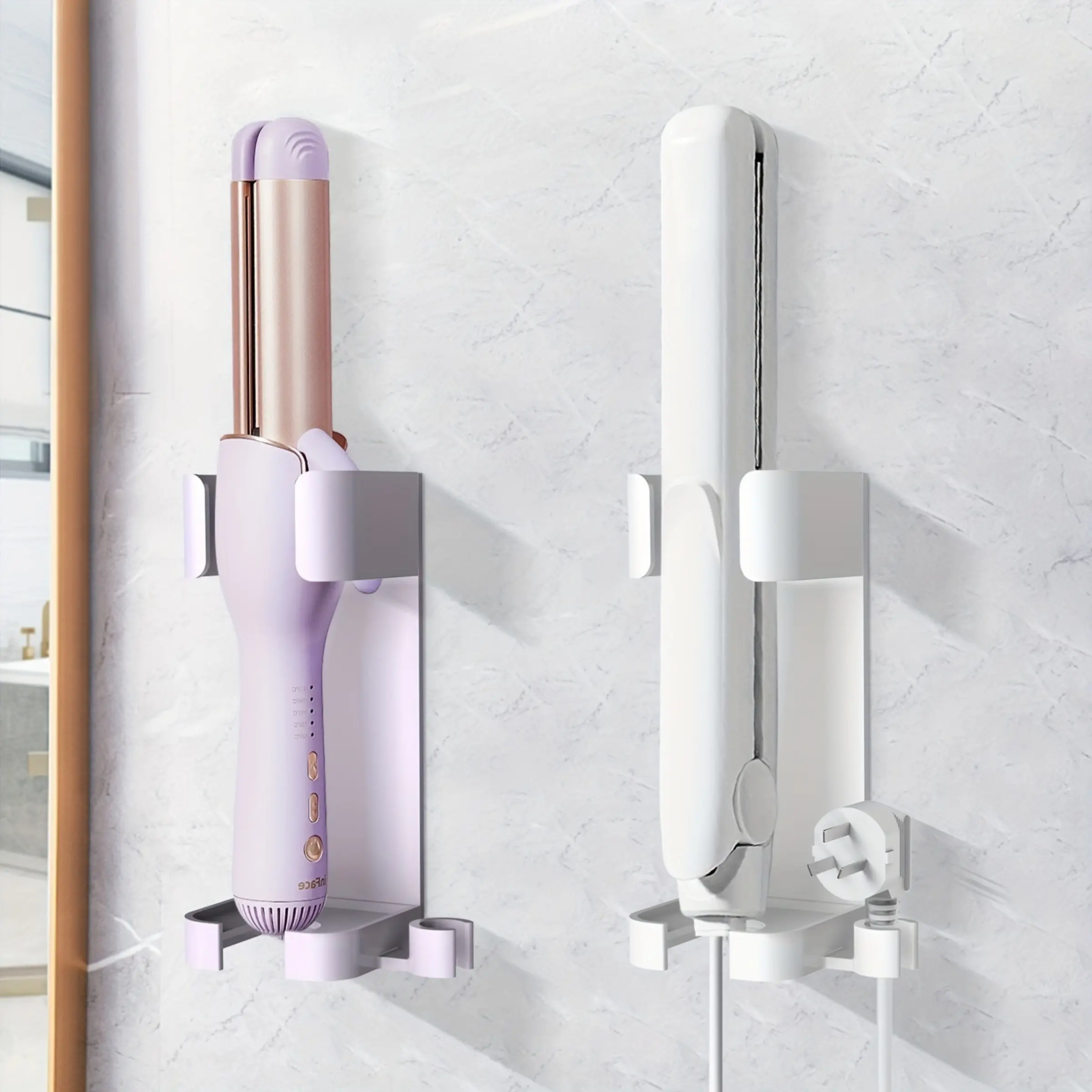 Hair Curler Storage Rack, Wall Mounted Hair Straightener Holder, Durable Plastic Storage Rack for Bathroom Accessories, Bathroom Organizing Accessories, Bathroom Gadgets