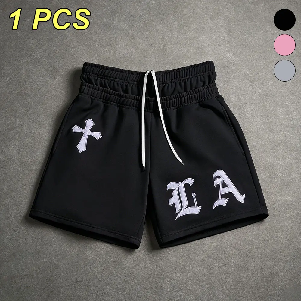 Men’s cross print athletic shorts — comfortable, breathable casual shorts with a high-street trendy design; versatile sweat shorts with an adjustable drawstring elastic waistband; available in multiple colors; suitable for everyday workouts and commuting.
