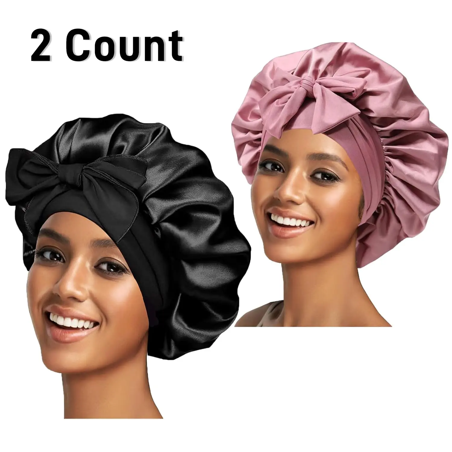 Buy 1 Get 1 Free Satin Silk Bonnet for Sleeping, Double Layer Sleep Cap with Elastic Tie Band, Night Cap for Women with Curly Hair, Heatless Styling Tool for Silky Haircare summerwins