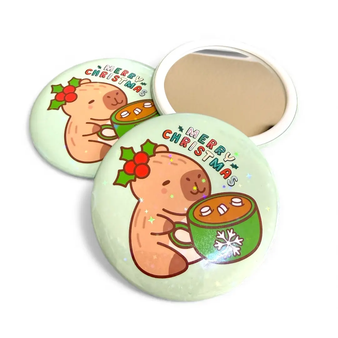 Pocket Mirror with Free Gift Pouch 2.25 inches Cute & Sparkly Capybara Christmas Pocket Mirror with Free Gift Pouch - Perfect for Any Pocket - Say Goodbye to Bulky Compacts - Festive Design