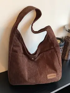 Corduroy retro underarm bag, solid color niche design, versatile hand-held shoulder bag, soft texture, simple and unique style, daily street commuting versatile lightweight large capacity shoulder bag, Crossbody Tote Bag