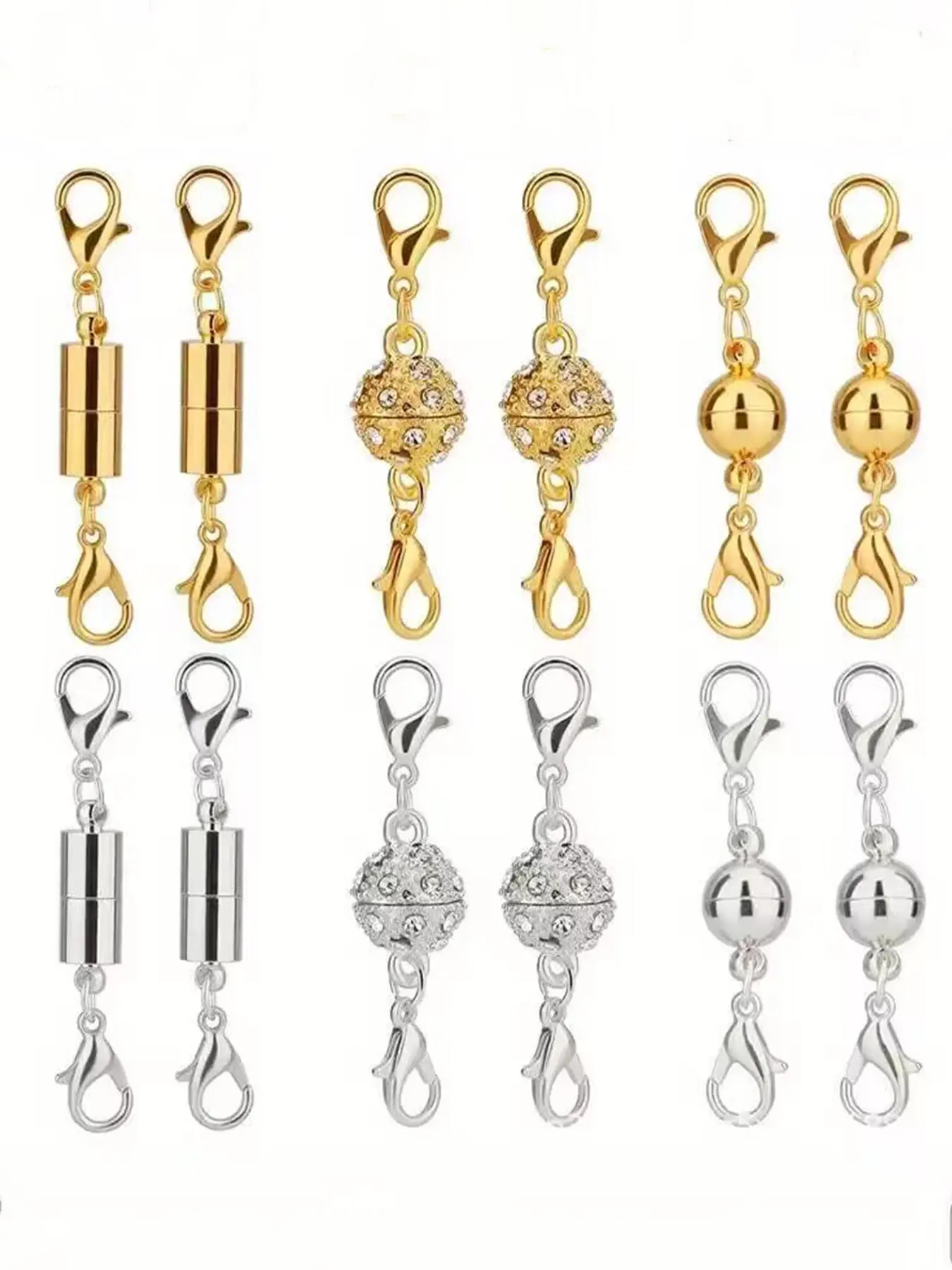 12pcs Jewelry Accessories Necklace Buckle, Magnetic Style Bracelet Buckle, Diamond And Ball, Cylinder Combination Set, Bracelet Buckle, Necklace Mouth, DIY Jewelry, Magnetic Clasp, Clasps For Jewelry Making, DIY Jewelry Making