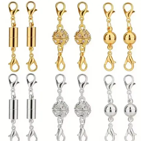 12pcs Jewelry Accessories Necklace Buckle, Magnetic Style Bracelet Buckle, Diamond And Ball, Cylinder Combination Set, Bracelet Buckle, Necklace Mouth, DIY Jewelry, Magnetic Clasp, Clasps For Jewelry Making, DIY Jewelry Making
