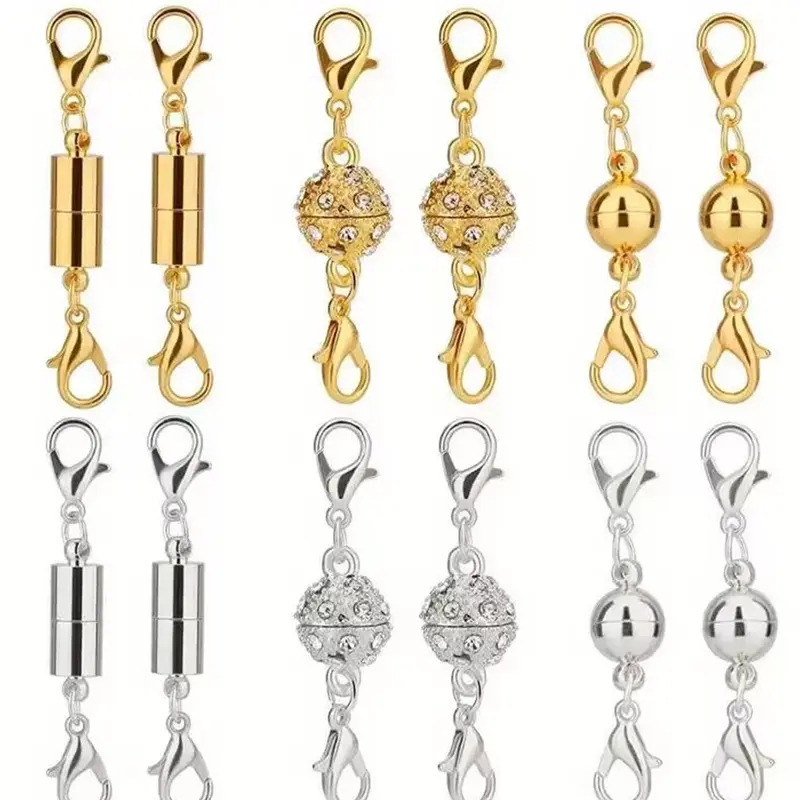 12pcs Jewelry Accessories Necklace Buckle, Magnetic Style Bracelet Buckle, Diamond And Ball, Cylinder Combination Set, Bracelet Buckle, Necklace Mouth, DIY Jewelry, Magnetic Clasp, Clasps For Jewelry Making, DIY Jewelry Making