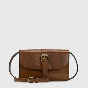 Patricia Nash Leather Crossbody Bag with Map Print Adjustable Strap and Buckle Closure for Everyday Use Brown