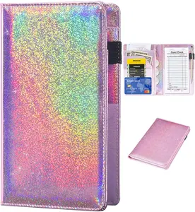 Server Books for Waitress - Glitter Leather Waiter Book Server Wallet with Zipper Pocket, Glitter Rose Gold