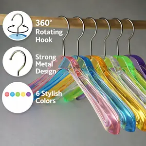 Acrylic Multicolor Clothes Hangers for Jackets with Durable 360 Degree Silver Hook | Premium Quality Acrylic Hangers | 5 Pack