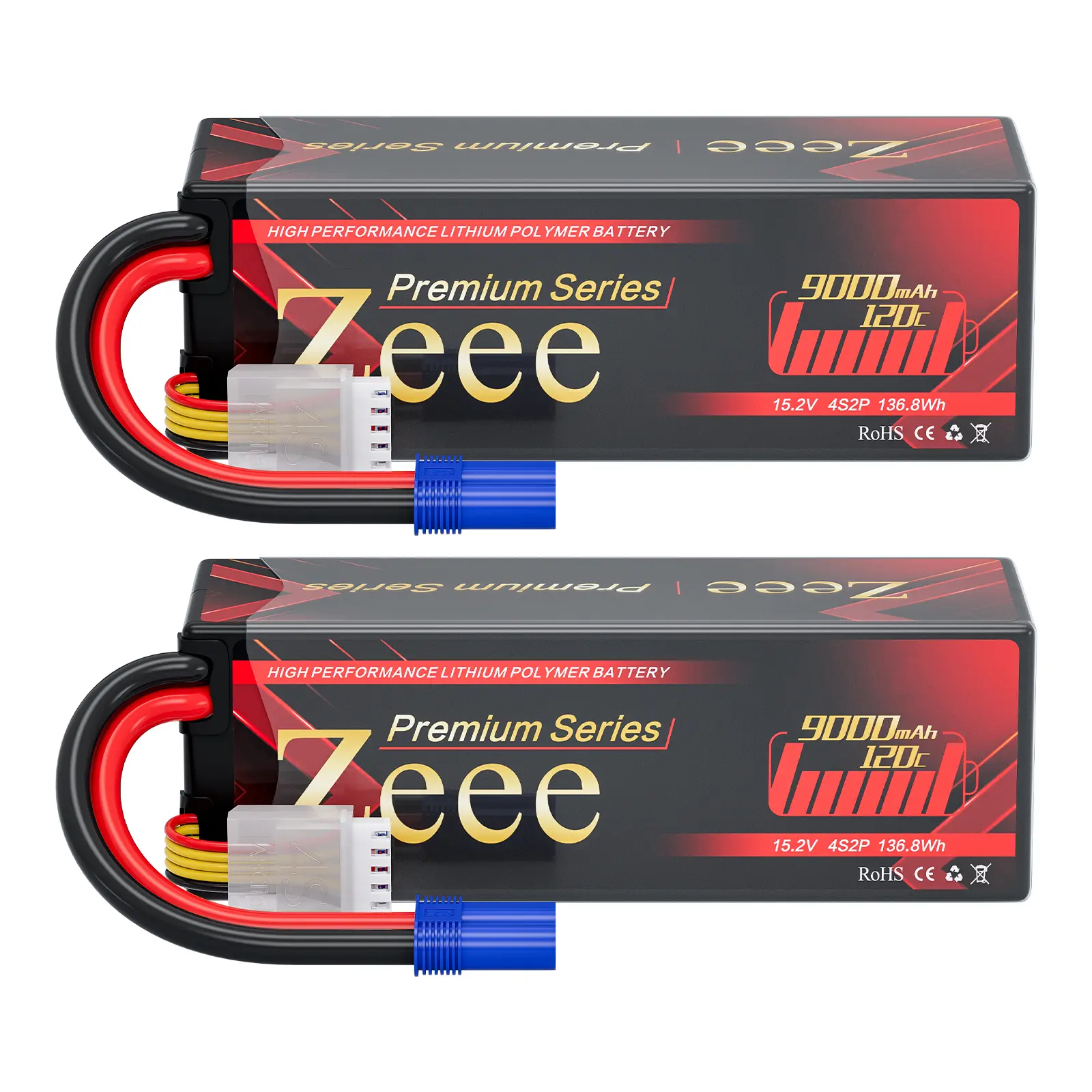 Zeee Premium Series 4S Lipo Battery 9000mAh 15.2V HV Lipo 120C Hard Case High Voltage Battery with EC5 Connector for RC Car RC Truck Tank Racing Models (2 Pack)