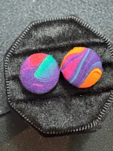 Handmade Neon Swirl Fabric Button Earrings