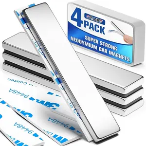 4Pack Neodymium Magnet Bar, Powerful Bar Magnets, Magnet Strips Heavy Duty, Strong Rare Earth Magnets with Double-Sided Adhesive for Craft, Fridge, Kitchen, Office - 60 x 10 x 3 mm