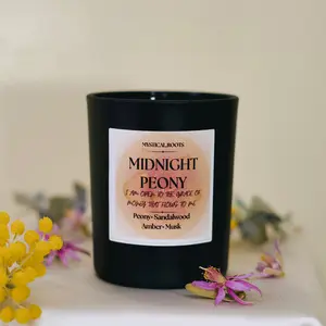 Midnight Peony Candle - 100% Coconut Soy Wax | Floral Scent | Non-Toxic | Household Candle for Abundance and Prosperity - Decor
