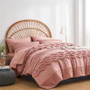 Blush  Tufted Comforter Set  Size 7 count Bed in a Bag, Shabby Chic Boho Comforter and Sheet Set, Pom Pom Textured Bed Set,  Season Soft Microfiber Complete Bedding Set(,)