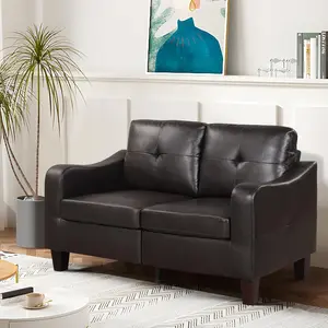 EBELLO Modern Faux Leather Sofa Couch – 2-Seater and 3-Seater Options Available, Upholstered Loveseat or Sofa with Wood Frame and Sturdy Legs for Living Room, Bedroom, or Apartment, Dark Brown