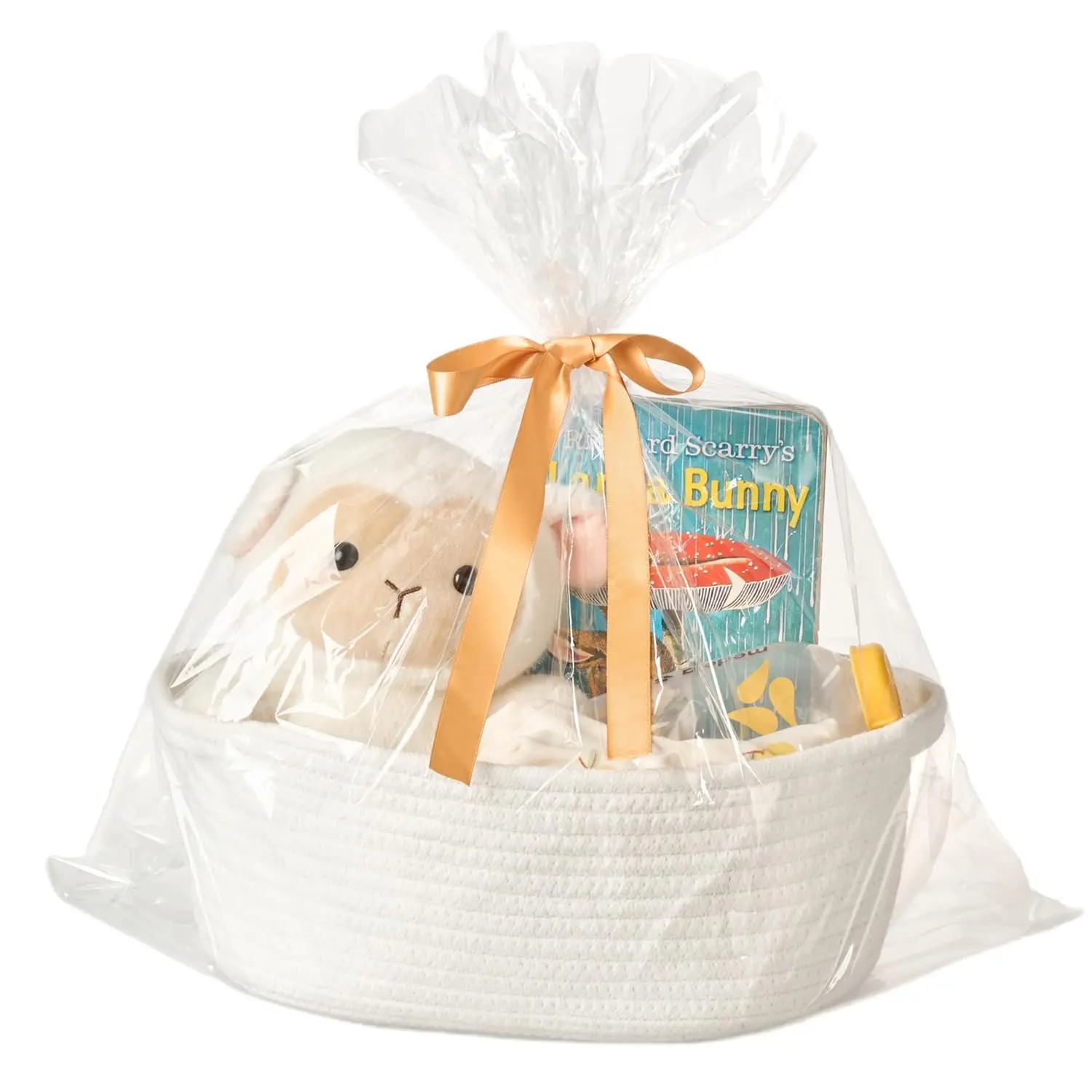 Mother’s Day Gift Basket Empty – Small Woven Cotton Rope Basket with Liner Bag & Ribbon, Gift for Mom, Baby Shower, Father’s Day, Birthday, Raffle – Decorative Storage Basket for Dog Toys, Nursery & Shelf
