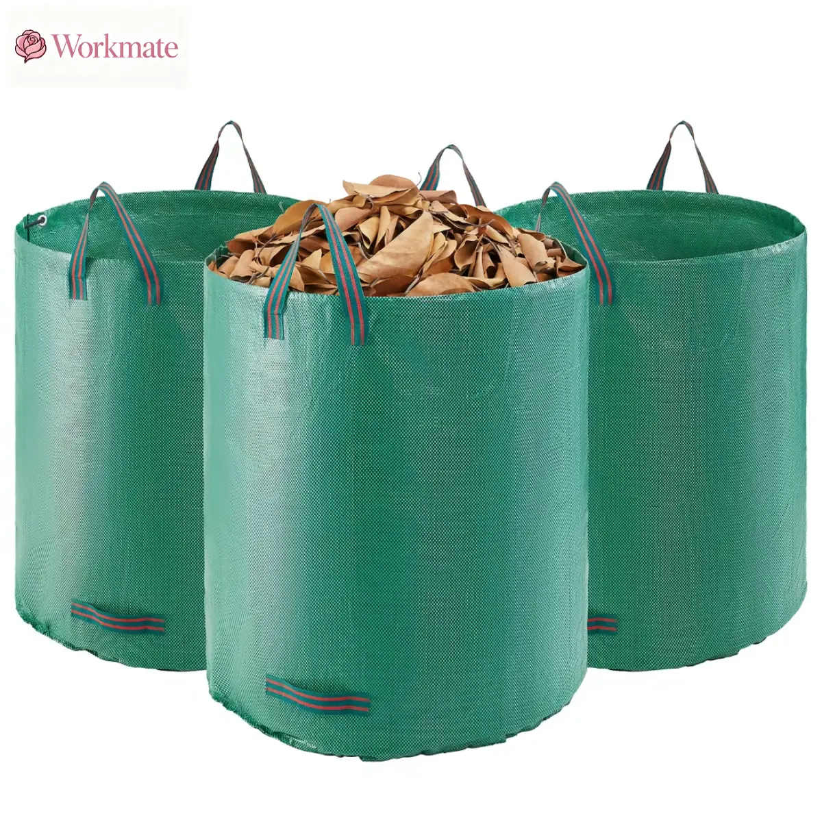 72-Gallon PP Woven Yard Waste Bags (3-Pack Foldable Pack), 26.4x30 in Heavy-Duty Reusable Open-Top Garden Leaf Trash Bins with Reinforcement Ring & Dual Handles