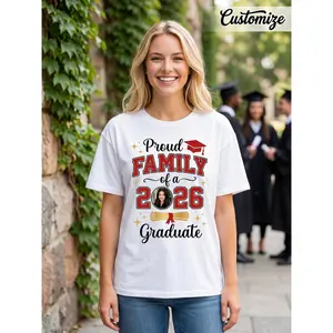 Custom 2026 Graduation T-Shirts Suitable for Grad Parents & Siblings Matching Shirts - Personalized Photo/Text/ Print Crew Neck Short Sleeve Tees High School College Ceremony, Family Reunion Gift, Uni