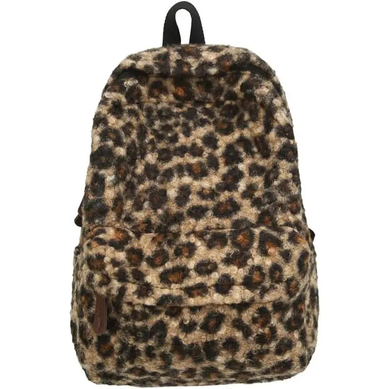 Cute Backpack Fuzzy Cheetah Shoulder Bag, Y2k Purse Fleece Chic Bookbag Trendy Aesthetic Coquette Daypack 90s Purse (Brown)