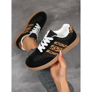 Women's Leopard Print Lace-Up Sports Shoes, Comfortable Breathable Walking and Training Sneakers, Multifunctional Retro Style, Athletic Workout SneakersRAIMENTRY