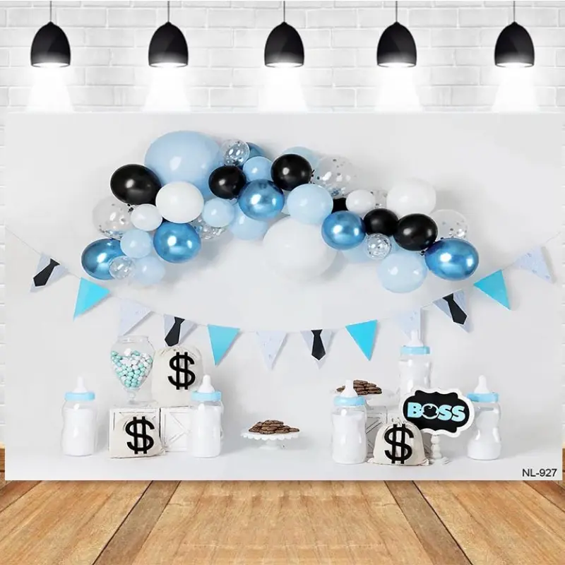 Photography Background Blue White Balloons Dollar Sign Joyful Birthday Party Photo Studio Backdrop