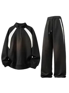 Teenagers' Casual Sports Loose-Fit Hoodie & Sweatpants Set, Spring Fall Fashionable Youthwear, Trendy Zipper Stand Collar