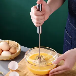2/Pack Stainless Steel Egg Whisk Hand Push Rotary Whisk Blender Versatile Milk Frother Whisks for Cooking Hand Push Mixer Stirrer for Blending Whisking Beating & Stirring(13in) Kitchen Appliance
