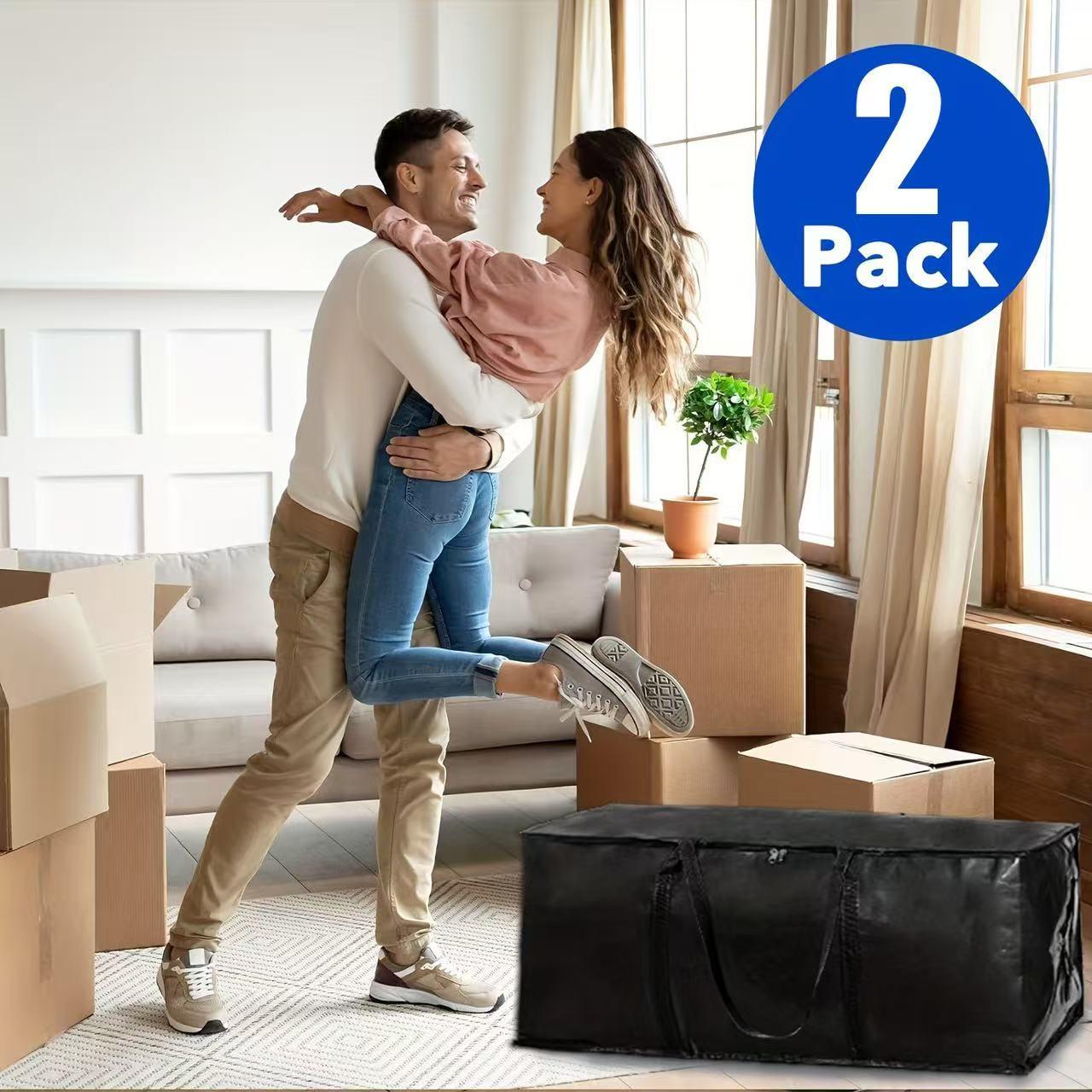 Large Moving & Storage Bags (3-Pack) — Thickened, Durable Black Tote Bags. An ideal, space-saving storage solution that serves as an excellent alternative to traditional cardboard moving boxes for seasonal organizing.
