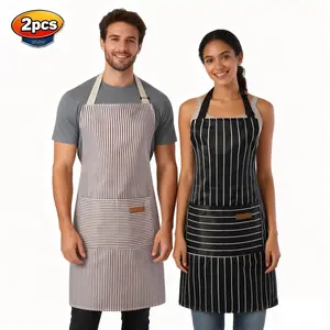 Chef Apron Set for Women & Men with Pockets Adjustable Bib Unisex Black Kitchen Aprons for Cooking and Baking Coach Gift Set 2PCS outdoorfun
