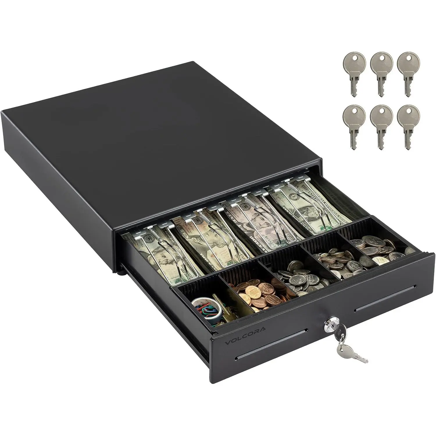 13"   Register Drawer for Point of  (POS) System with 4 Bill 5   Tray, Removable  Compartment, 24V, RJ11/RJ12 Key-Lock, Media Slot, Black - for Small Businesses