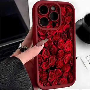 Red Rose Pattern Phone Case for iPhone 17 Cases iPhone 16 Pro Max 15 14 13 12 11 XS X XR 7 8 Plus 16E 17 Air Soft Silicone Cover