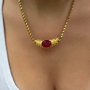 EVRY JEWELS Gold or Silver Plated Women's Hypoallergenic Radiant Rouge Necklace