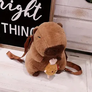 Capibara plush backpack - A light brown polyester fabric cute stuffed animal design specially for ladies and girls, with multiple compartments for phone wallets and keys, durable and soft, an ideal daily gift caybara peluche  capybara anime doll