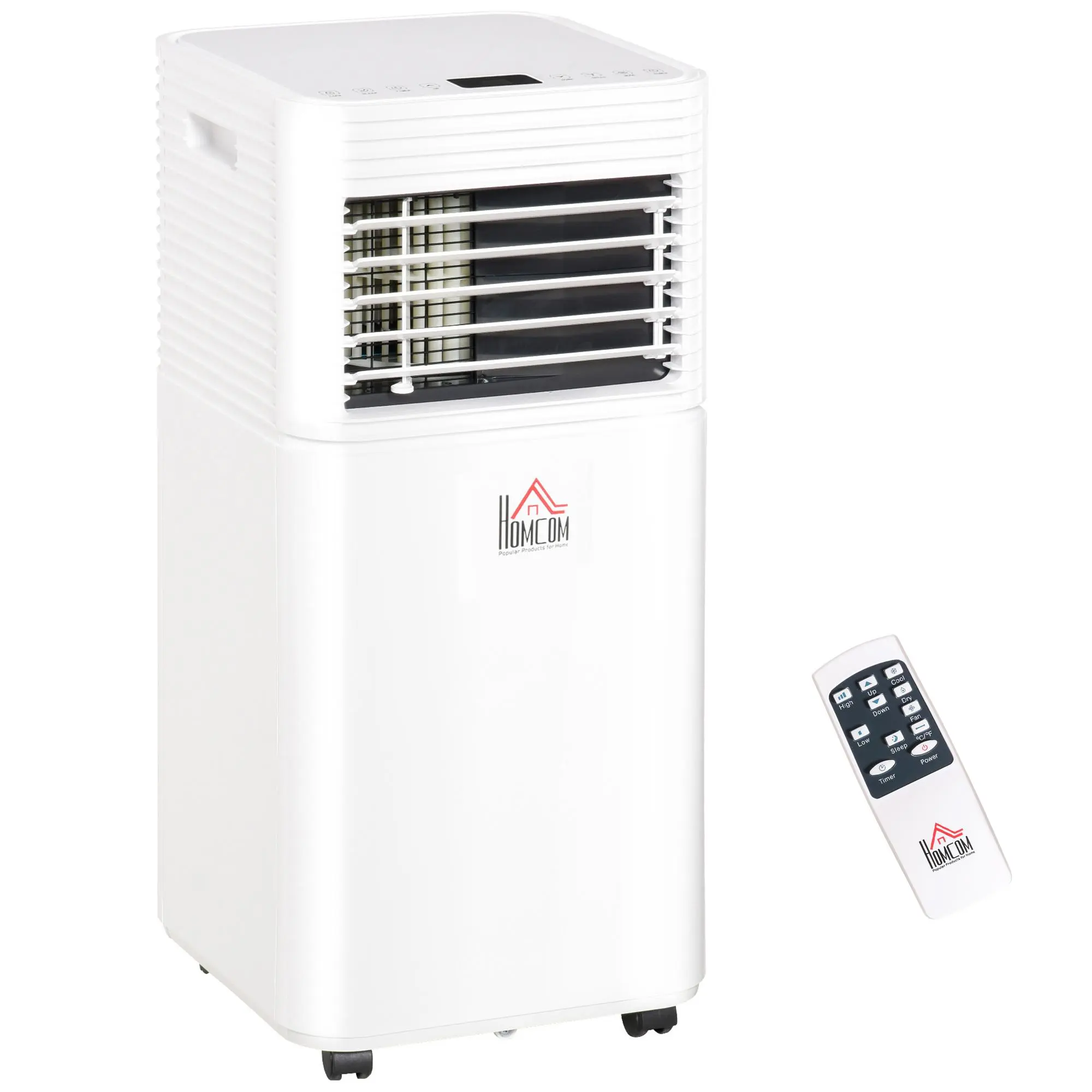 HOMCOM 8000 BTU Mobile Portable Air Conditioner for Rooms Up to 344 Sq.Ft., 4-in-1 AC Unit with Cooling, Dehumidifier, Fan, Sleep Mode, Remote, 24H Timer, LED Display, Window Installation Kit, White