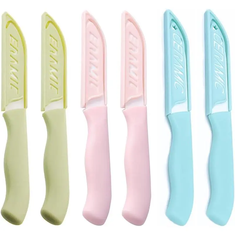 6 Pack Ceramic Paring Knife with Knife Cover, Lightweight Ceramic Knives, Fruit and Vegetable Small Knife