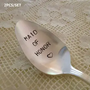 2pcs Maid Of Honor Recycled vintage silverware hand stamped spoon