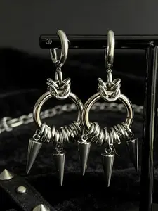 Oufer 2Pcs Linked Chain Grunge Punk Spike Dangle Hoop Earrings, Unique Fun Accessories for Casual Wear, Classic Versatile Style, Grunge Earrings, Punk Earrings