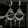 Oufer Unisex 2Pcs Linked Chain Grunge Punk Funky Spike Dangle Hoop Earrings - Stainless Steel Chunky Stacking Set, Alternative Style Jewelry for Women, Unique and Fun Daily Accessories