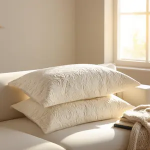 2-Pcs Floral Embroidered Pillow Shams Standard/King Size Microfiber Fabric Envelope Design Comfortable & Hygroscopic