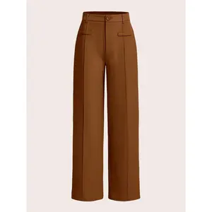 Solid Seam Front Straight Leg Pants